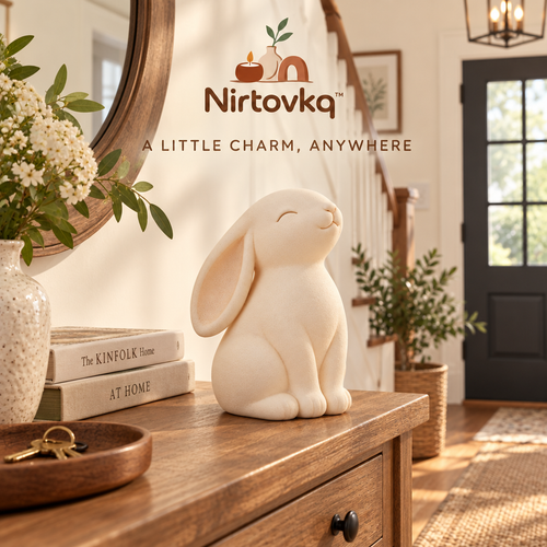 Nirtovkq™ Cozy Bunny Ceramic Figurine – Minimalist Rabbit Statue, Neutral Shelf and Tabletop Decor