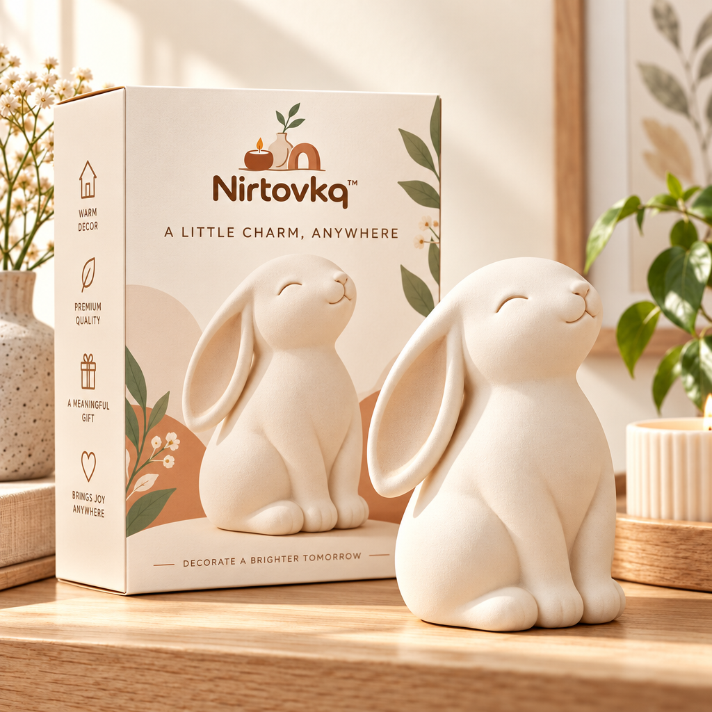 Nirtovkq™ Cozy Bunny Ceramic Figurine – Minimalist Rabbit Statue, Neutral Shelf and Tabletop Decor