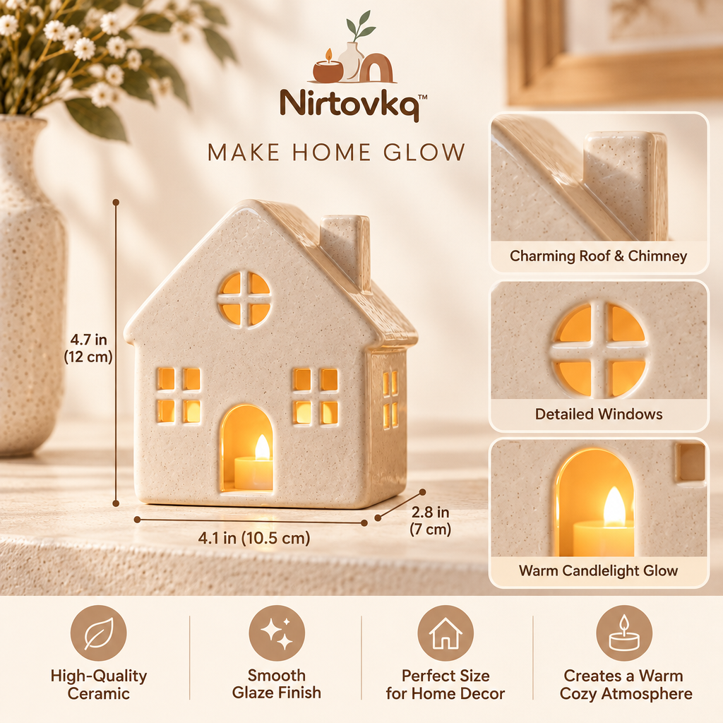 Nirtovkq™ Little House Ceramic Tealight Holder – Cozy Cottage Lantern, Mantel and Table Decor