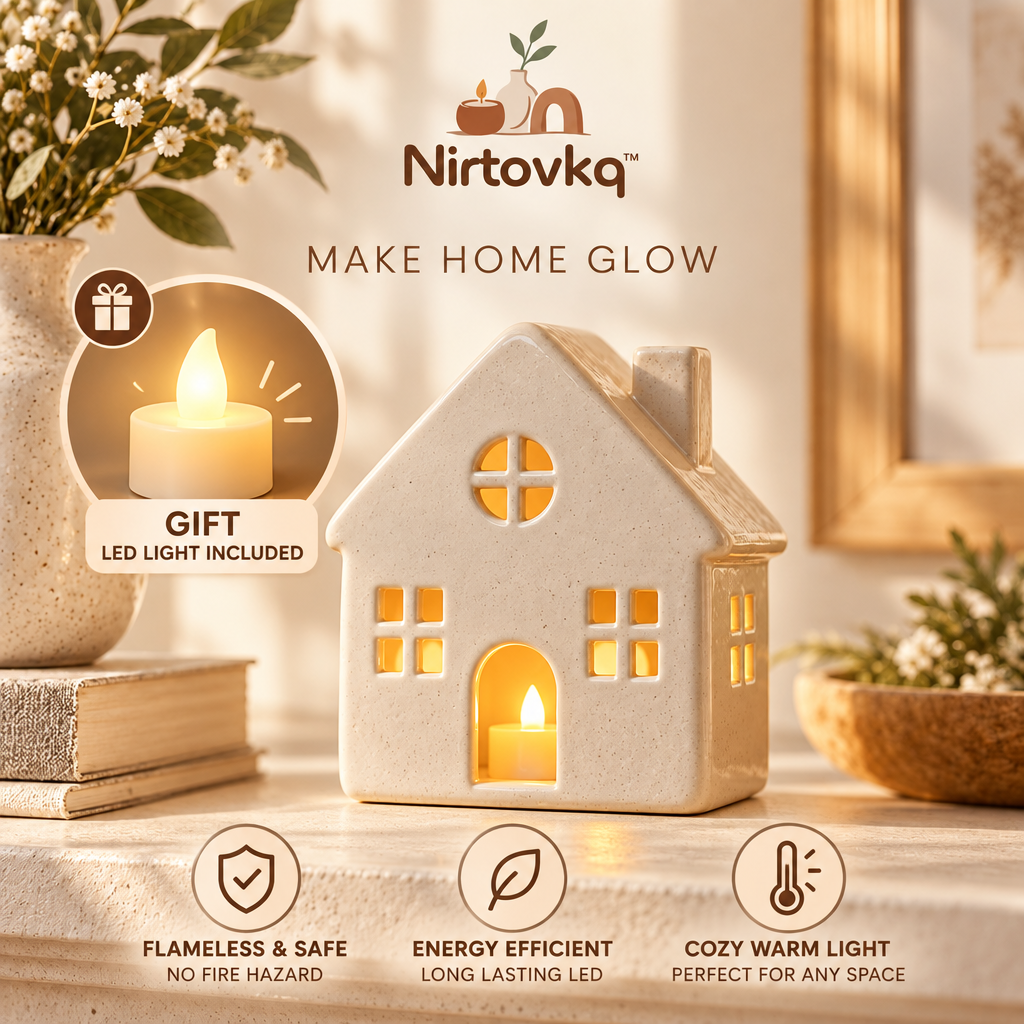 Nirtovkq™ Little House Ceramic Tealight Holder – Cozy Cottage Lantern, Mantel and Table Decor