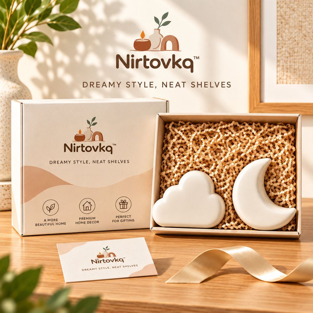 Nirtovkq™ Cloud and Moon Bookend Set – Neutral Bookshelf Decor, Reading Nook and Bedroom Accents