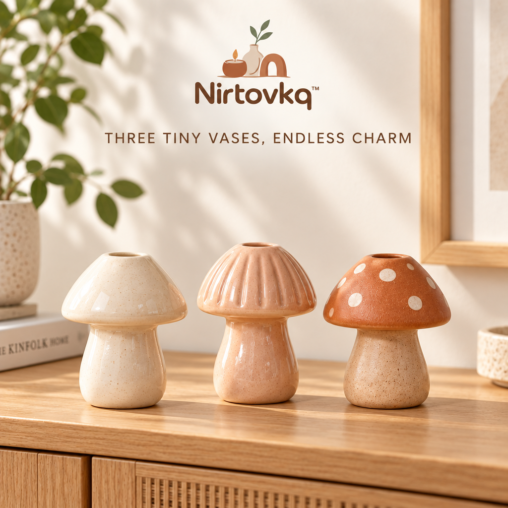 Nirtovkq™ Mushroom Bud Vase Set of 3 – Mini Ceramic Vases, Cottagecore Table and Shelf Decor