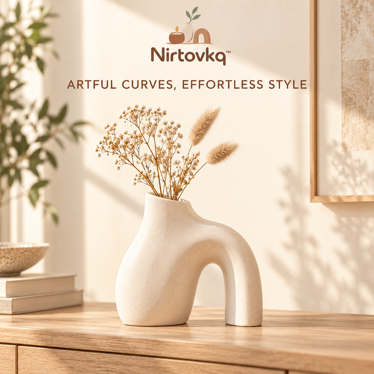 Nirtovkq™ Wavy Arch Decorative Vase – Sculptural Ceramic Vase, Japandi Shelf and Console Decor