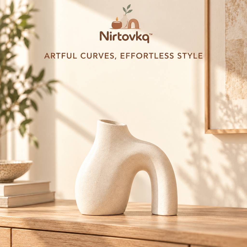 Nirtovkq™ Wavy Arch Decorative Vase – Sculptural Ceramic Vase, Japandi Shelf and Console Decor