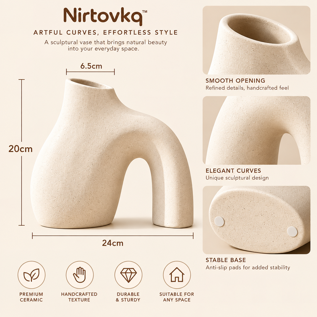 Nirtovkq™ Wavy Arch Decorative Vase – Sculptural Ceramic Vase, Japandi Shelf and Console Decor