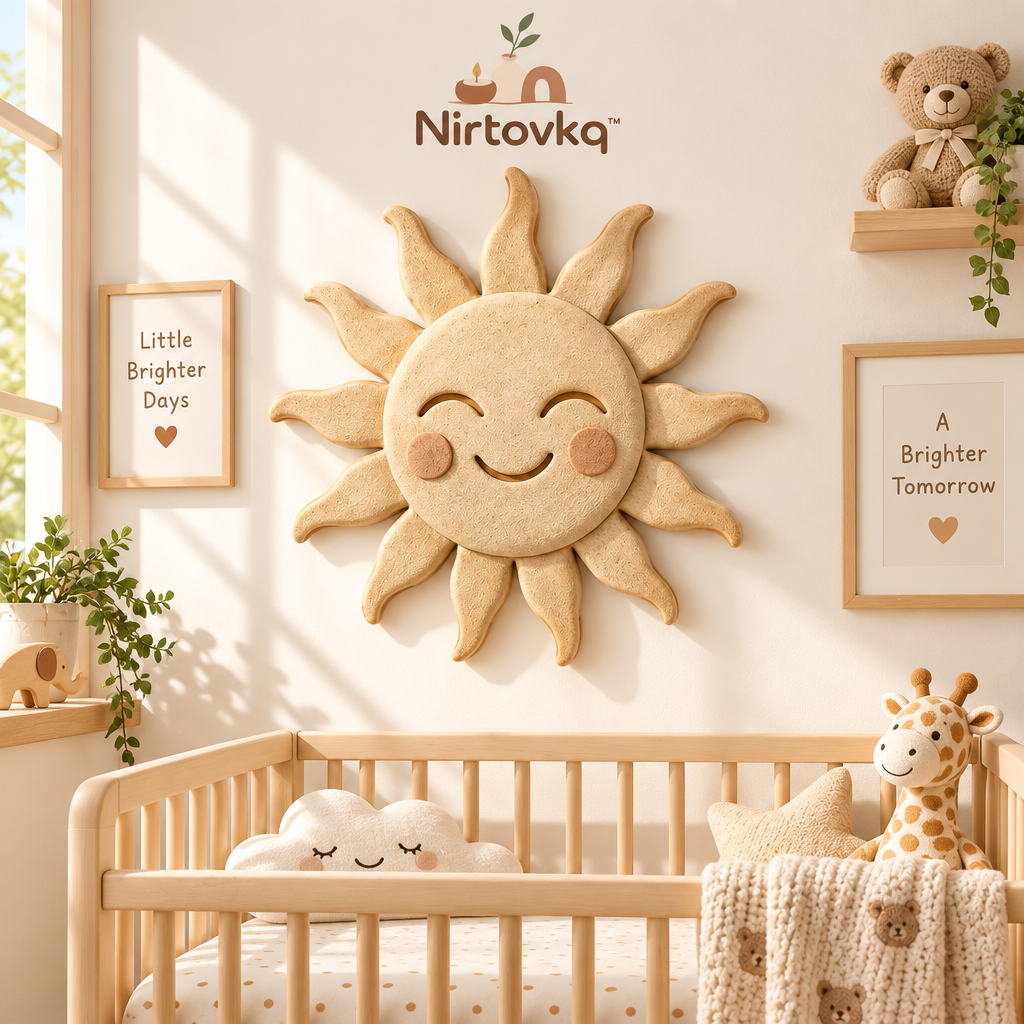 Nirtovkq™ Smiling Sun Wall Accent – Neutral Boho Wall Decor, Cozy Bedroom and Reading Nook Art