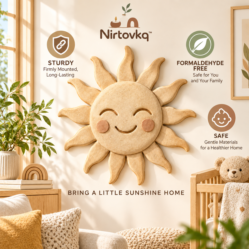 Nirtovkq™ Smiling Sun Wall Accent – Neutral Boho Wall Decor, Cozy Bedroom and Reading Nook Art