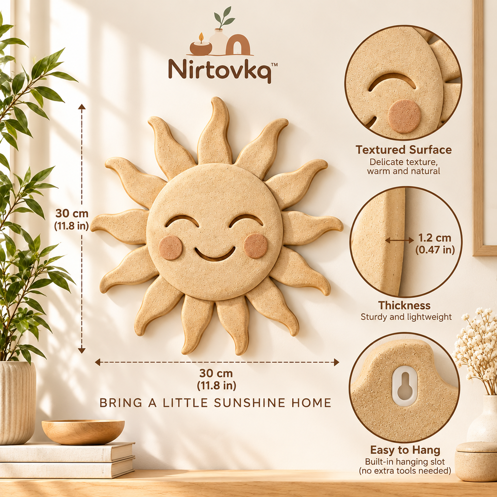 Nirtovkq™ Smiling Sun Wall Accent – Neutral Boho Wall Decor, Cozy Bedroom and Reading Nook Art