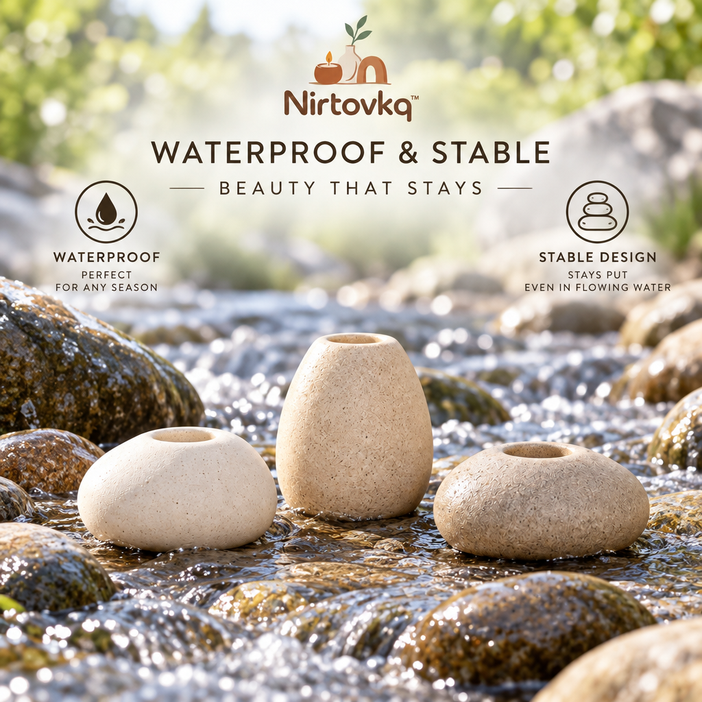 Nirtovkq™ Pebble Ceramic Candle Holder Trio – Organic Taper Candlesticks, Dining Table and Mantel Decor