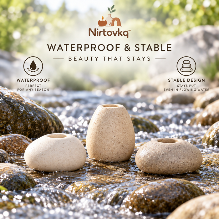 Nirtovkq™ Pebble Ceramic Candle Holder Trio – Organic Taper Candlesticks, Dining Table and Mantel Decor