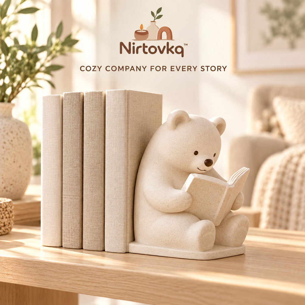Nirtovkq™ Cozy Reading Bear Bookend – Cute Bear Figurine, Bookshelf Accent and Book Lover Gift