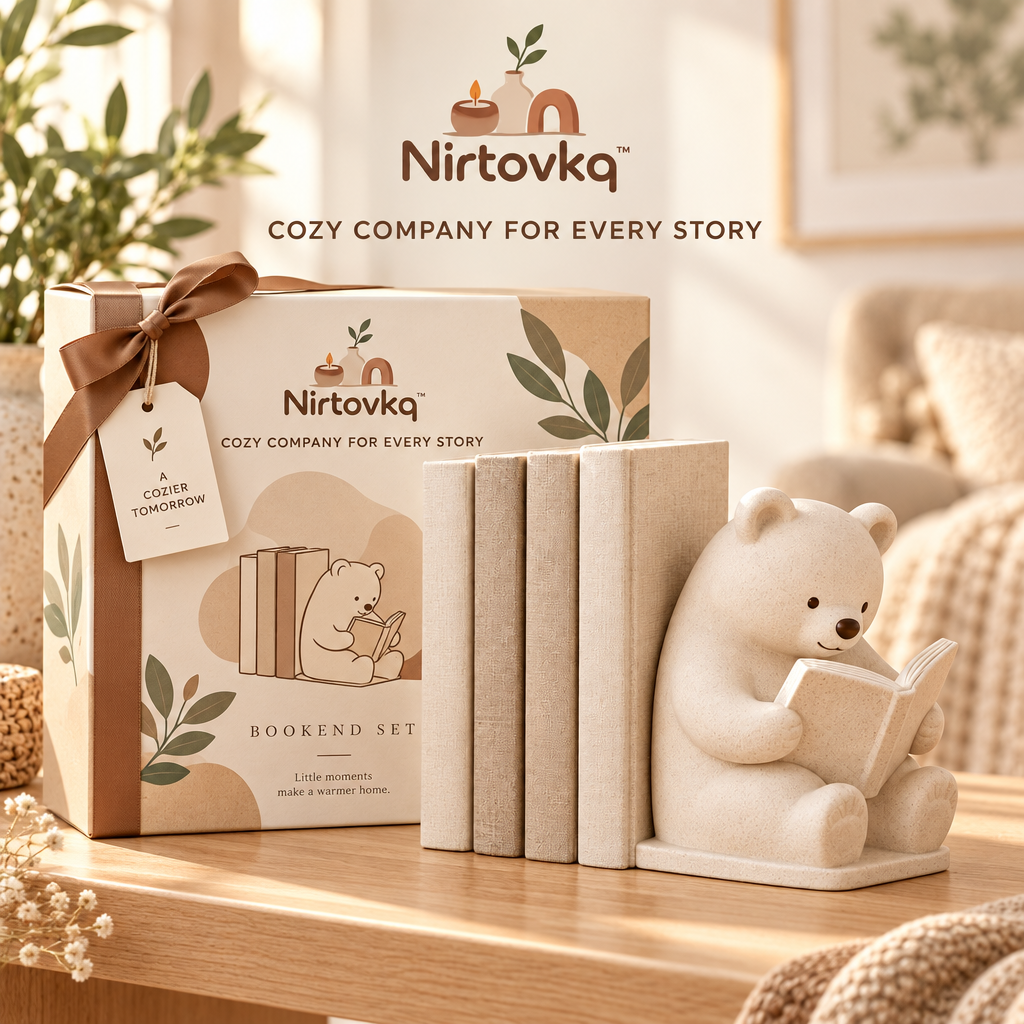 Nirtovkq™ Cozy Reading Bear Bookend – Cute Bear Figurine, Bookshelf Accent and Book Lover Gift